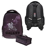Рюкзак " Hatber " 38*29*15см Ergonomic light Galaxy, 2 отделения, два боковых кармана на резинке, потайной карман на спинке, твердая эргономичная спинка, светоотражающие элементы, дополнительная ручка-петля, регулируемые лямки с нагрудной стяжкой, в компл