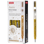 Ручка гелевая " Hatber " Aura золотая 0,8мм, прозрачный пластиковый корпус, картонная упаковка
