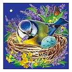 Бирка для букетов и подарков " Праздник " 060 Птица в гнезде, 70*70мм, без отделки