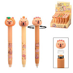 Ручка пиши-стирай автоматическая " Basir " Капибара гелевая 0,5мм синяя, толщина письма 0,25мм, цветной корпус с рисунком, ассорти (без возможности выбора дизайна), прорезиненный наконечник-спиннер, картонный дисплей