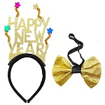 Ободок " KWELT " Новогодний Happy New Year! 29*10*1,5см с бабочкой 11*7,5см, пакет