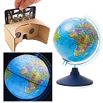 Глобус политический интерактивный рельефный с подсветкой от батареек 210мм " Globen " в комплекте: очки виртуальной реальности (VR), батарейки в комплект не входят, картонная коробка