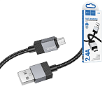 Кабель сетевой USB - MicroUSB " Hoco " X110 Honorific черный, круглый, 1м, 2,4А, силикон