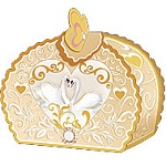 Бонбоньерка " Праздник " 450 Белые лебеди, 65*55*35мм фольга золотая текстурная, вырубка