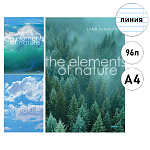 Тетрадь А4 96л линия " Hatber " Элементы природы, офсет, на скобе, обложка - мелованный картон, глянцевая ламинация, 3 дизайна в спайке