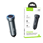 Блок питания автомобильный " Hoco " Z54B Prosperous серый, 3,0А, 60W, PD, 2 Type-C, пластик (кабель в комплект не входит)