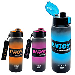 Бутылка для воды " KWELT " 850мл, Enjoy, с мерной шкалой, пластик, ассорти (без возможности выбора цвета), крышка-защелка, петелька для переноски