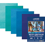 Фетр цветной " deVente " А4 5л 5цв 1мм Hobby creative, Оттенки синего, жесткий, пластиковый пакет, европодвес