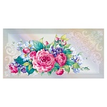 Конверт для денег " Мир поздравлений " 475 Без названия- Яркие цветы на серебристом фоне, 168*84мм, фольга серебряная