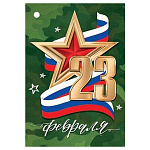 Бирка для букетов и подарков " Мир открыток " 2-79 23 Февраля- Ярких побед! Триколор, звезда, 85*61мм, без отделки