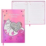 Ежедневник девочки МАЛЫЙ ФОРМАТ А6+ 7БЦ " Феникс " 96л Котик, недатированный, обложка- аппликация в виде прозрачного пластикового окна с маслом, пайетками и глиттером внутри, глянцевая ламинация, металлизированная бумага, дизайнерский блок, 126*174мм