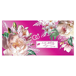 Конверт для денег " Праздник " 445 Свадьба- С Днем Свадьбы! Белые цветы, 168*82мм, дизайнерский картон, фольга розовая, текст