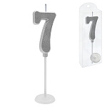 Свеча для торта цифра " KWELT " 7, серебро, 2*4*0,5см, на палочке с подставкой, пластиковая упаковка 9,5*3*1см, европодвес