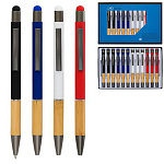 Ручка шариковая автоматическая " Basir " синяя, 0,5мм, стилус, металлическая, цветной корпус, покрытие soft-touch, деревянный держатель, клип