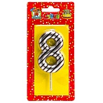 Свеча для торта цифра " Миленд " 8, серебряная в полоску, 14*6,5*1см, картонный блистер, европодвес