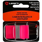 Закладки самоклеящиеся " Lamark " 44*24мм, 1цв*20л (розовый), неон пластик, пластиковый диспенсер