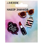 Набор значков " deVente " I am so cool (I'm so cool 3,3*2,4см, очки 3,8*1,3см, сумка 1,6*2,5см, помада для губ 0,9*3,1см), эмалированные, пластиковый пакет с европодвесом