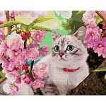 Картина алмазная " Lori " 40*50см Кошка, полное заполнение, основа с цветной схемой, комплект квадратных страз, стилус, лоток для страз, сухой клей