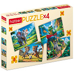 Пазлы " Hatber "  4в1 8-12-15-20 элементов Спортивное сафари 20*14см, картонная упаковка
