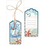 Бирка для букетов и подарков " Праздник " 150 Мужская- Без названия- Морское приключение, 46*96мм, шпагат джутовый, глянцевый УФ-лак, текст