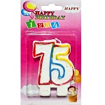 Свеча для торта цифра " KWELT " 75, разноцветная, 7,5*5,5*1см, с блестками, картонный блистер 15*9*1см, европодвес