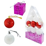 Набор ёлочных украшений " KWELT " в наборе: шары- 9шт d=4см белые с блестками и красные, подарки- 3шт 3,5*3,5*3,5см, пластиковая упаковка 11,5*20*4см