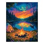 Картина по номерам " Lori " 40*50см У костра, состав набора: холст с контуром на подрамнике, краски, 3 кисти, вспомогательный лист, акриловый лак, крепления, инструкция, картонная упаковка, европодвес