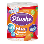 Полотенца бумажные 2-слойные " Plushe " Maxi Grand Master 1 рулон со втулкой, 300л, 60м, белые, 100% целлюлоза, 20*22см, с перфорацией, h=22см, d=15см