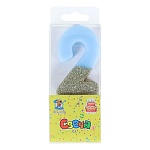 Свеча для торта цифра " Миленд " 2, голубая, 13,5*4,7*1,5см, глиттер, картонный блистер, европодвес