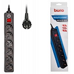 Сетевой фильтр " Buro "  1,8м 6 розеток, 16А, без защитных шторок, защита от короткого замыкания, защита от перегрева, черный