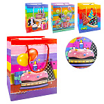 Пакет бумажный " KWELT " 26*32*10см Birthday cake, ассорти (без возможности выбора дизайна), ламинированный, блестки