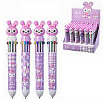 Ручка шариковая автоматическая " Mazari " Зайка 10цв, 0,7мм, резиновый наконечник- зайка, сменный стержень 70мм, пулевидный пишущий узел, пластиковый корпус, цвет корпуса - ассорти 4 дизайна, картонный дисплей