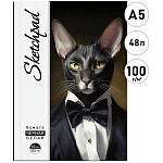 Скетчпад, 2 типа бумаги (белая 100г/м2, черная 80г/м2), А5, 48л, сшивка, без линовки, обложка - матовый ламинарованный картон " Феникс " Кот-Джентельмен