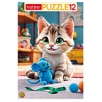 Пазлы " Hatber "  12элементов Кот и мышонок 20*30см, в рамке, картонная упаковка