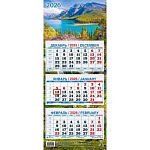 Календарь "Озеро в горах" (195*465) квартальный наст трехблочный 2026г
