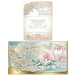 Приглашение " Праздник " 210 на Свадьбу- Розовые лебеди, 140*86мм, тройное сложение, фольга золототая текстурная, текст