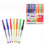 Набор гелевых ручек " Mazari " Lipari 12цв (4осн+5флуор+3пастель), 0,5мм, 0,8мм, резиновый держатель, металлический наконечник, прозрачный корпус, ПВХ, европодвес