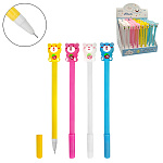 Ручка гелевая " KWELT " Bear синяя 0,5мм, толщина письма 0,25мм, игольчатый пишущий узел, непрозрачный пластиковый корпус, цвет корпуса- ассорти, наконечник- мишка, дисплей