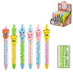 Ручка шариковая автоматическая " Basir " Мишка, синяя, 0,5мм, прозрачный корпус с лабиринтом, ассорти, клип с насадкой - мишка, картонный дисплей