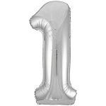 Шар фольгированный " Браво " 40"/102см Цифра-1 серебро, в упаковке