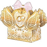 Бонбоньерка " Праздник " 478 Лебеди, 65*55*35мм, фольга золотая текстурная, лента атласная