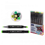 Набор маркеров " Mazari " для скетчинга Fantasia green colors (зеленые цвета)   6цв 3-6,2мм, пулевидный/скошенный, 2-х сторонние, ПВХ упаковка