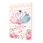 Бирка для букетов и подарков " Мир открыток " 2-70 Love, лебеди, 115*85мм