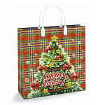 Пакет Новогодний ПЭ " Интерпак " с пластиковой ручкой МП, 30*30см 150мкм Красный бант