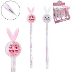 Ручка гелевая " KWELT " Rabbit в дисплее синий 0,5мм, толщина письма 0,25мм, игольчатый пишущий узел, прозрачный корпус с рисунком, ассорти, наконечник- кролик с конфетти, пластик