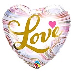 Шар фольгированный 18"/45см Сердце LOVE мрамор агат фэшн