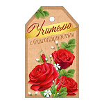 Бирка для букетов и подарков " Империя поздравлений " 015 Учителю с благодарностью! Красные розы 85*50мм