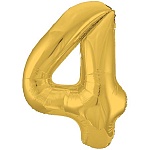 Шар фольгированный " Браво " 40"/102см Цифра-4 золото, в упаковке