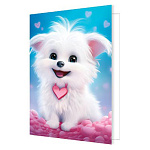 Бирка для букетов и подарков " Мир открыток " 2-70 Белый щенок, 115*85мм, без отделки