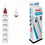 Сетевой фильтр " Buro "  1,8м 6 розеток, 10А, защита от короткого замыкания, защита от перегрева, белый